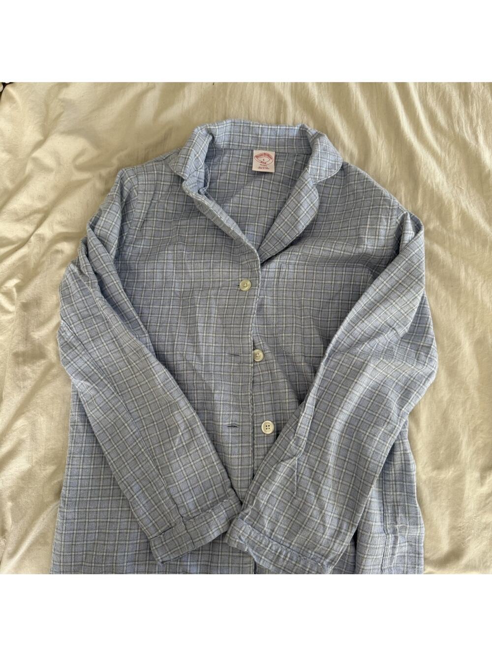 Brooks Brothers Men's Size S Pajama Set Blue Checkered Long Sleeve 100% Cotton